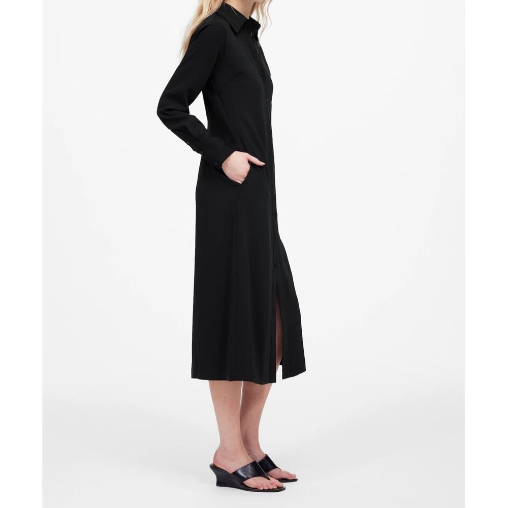 Madewell Womens Black Midi Shirt Dress Long Sleeve Button Front size 0‎ NU570